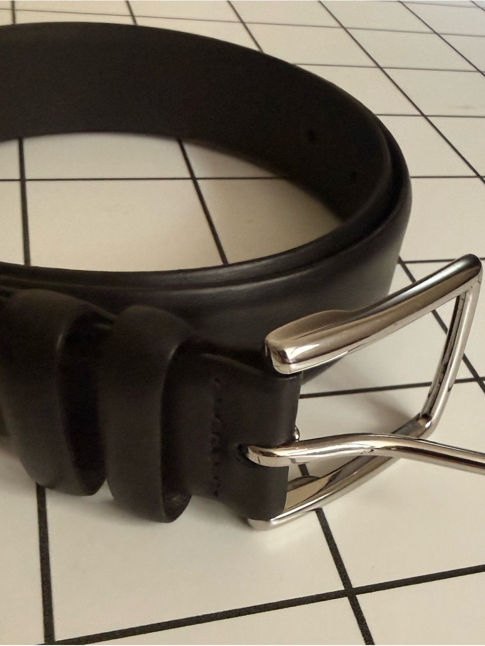 Ralph Lauren Polo Black Leather Belt with Silver Buckle